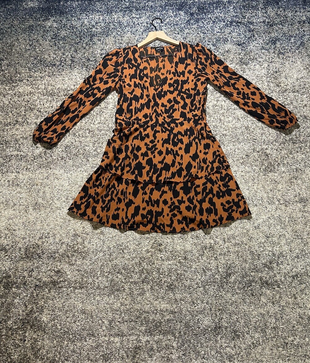 BeBe Faux Wrap, Tiered Leopard Print Dress Medium